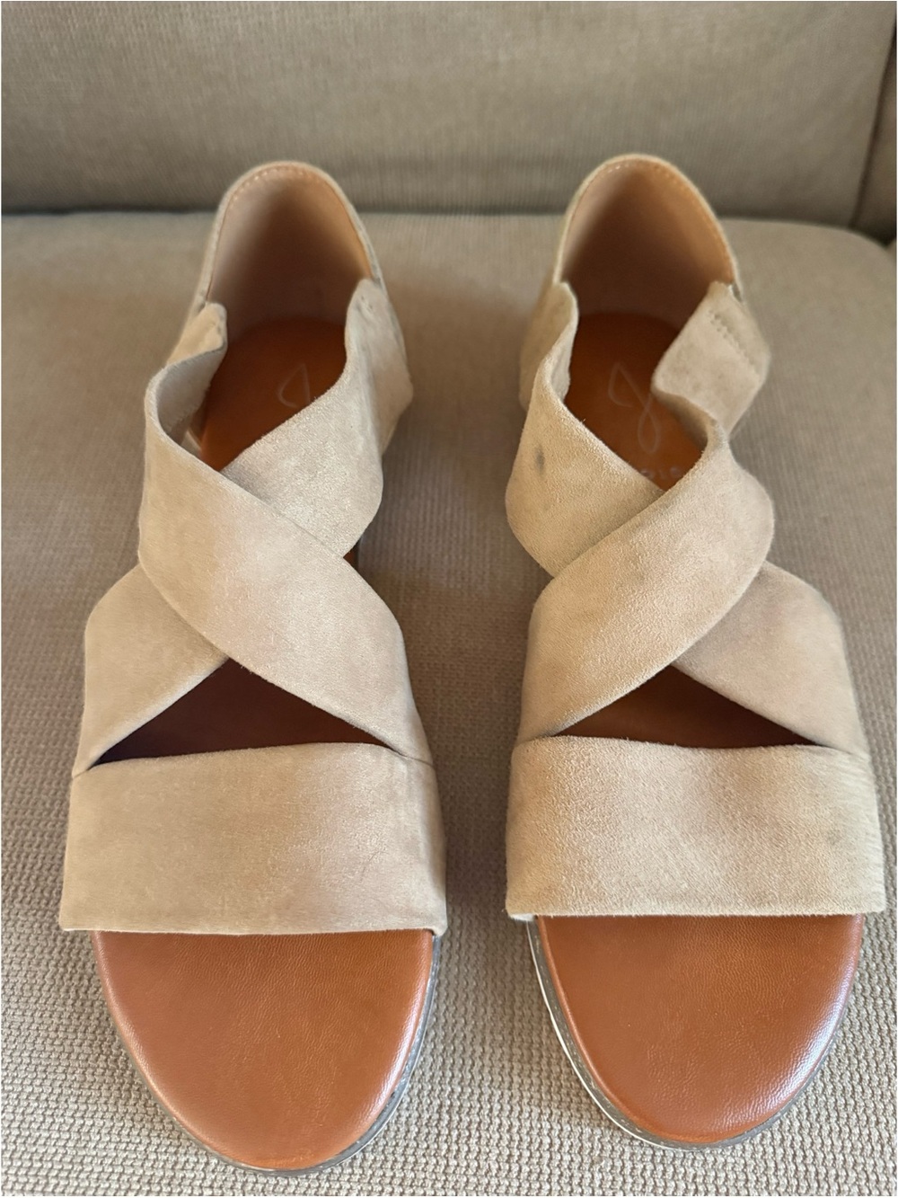 New Joie Beige Suede Crisscross Open-Toe Women's Sandals